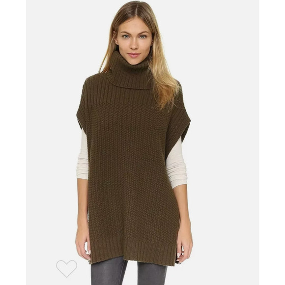 Theory Boseley Fine Haven Wool Cashmere Sweater M L Poncho Army Green Oversized - Picture 8 of 9